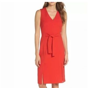 Vince Camuto Scuba Crepe Sheath Dress 16 Red Bow Front Back Zip